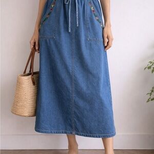 Embroidered Denim Skirt 100% Cotton